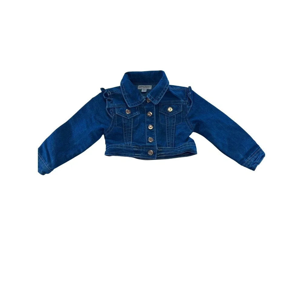 Nanette Lepore Girls Denim Jacket Blue Ruffle‎ Sleeves Size 18 Months